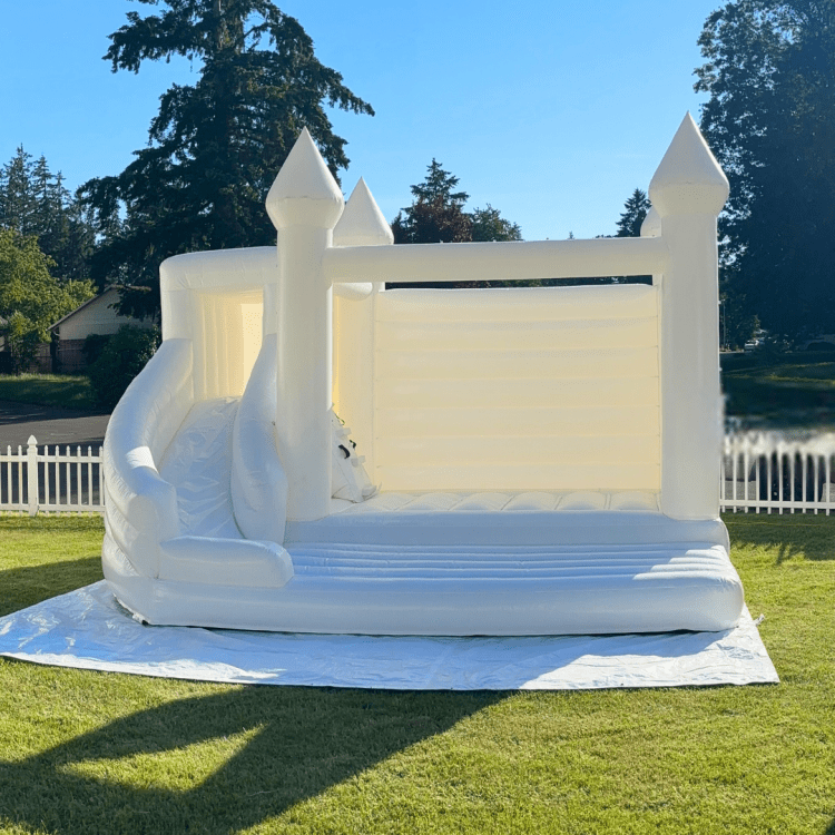 ($25 Off!) White Bounce House- Curved Slide Combo